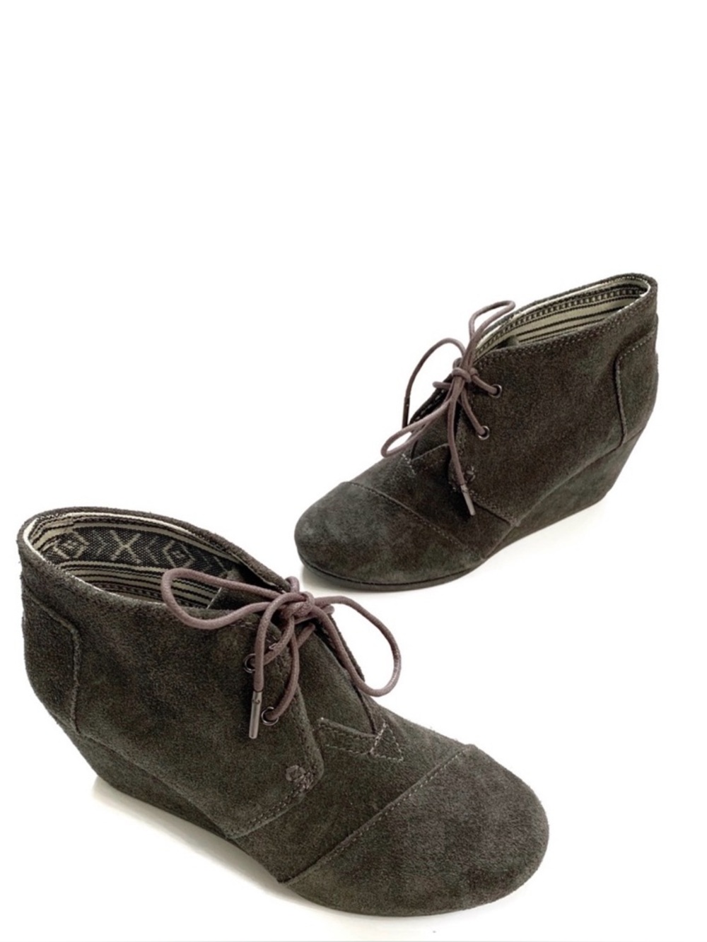 TOMS Gray Wedge Lace Up Booties 6.5